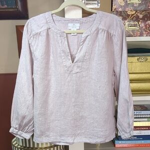 Halston Women's Light Mauve Pink Linen Poppber Bracelet Sleeve Shirt Size Medium